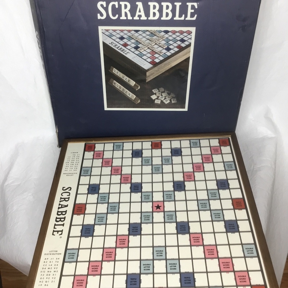 WS Game Company Scrabble Deluxe Vintage Edition Rotating Game Board Wood 2020